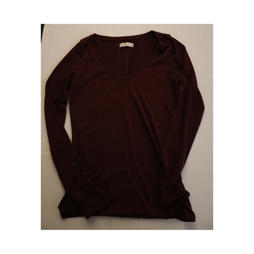 Abercrombie & Fitch Womens V-Neck Long Sleeve Top Burgundy Maroon Size L